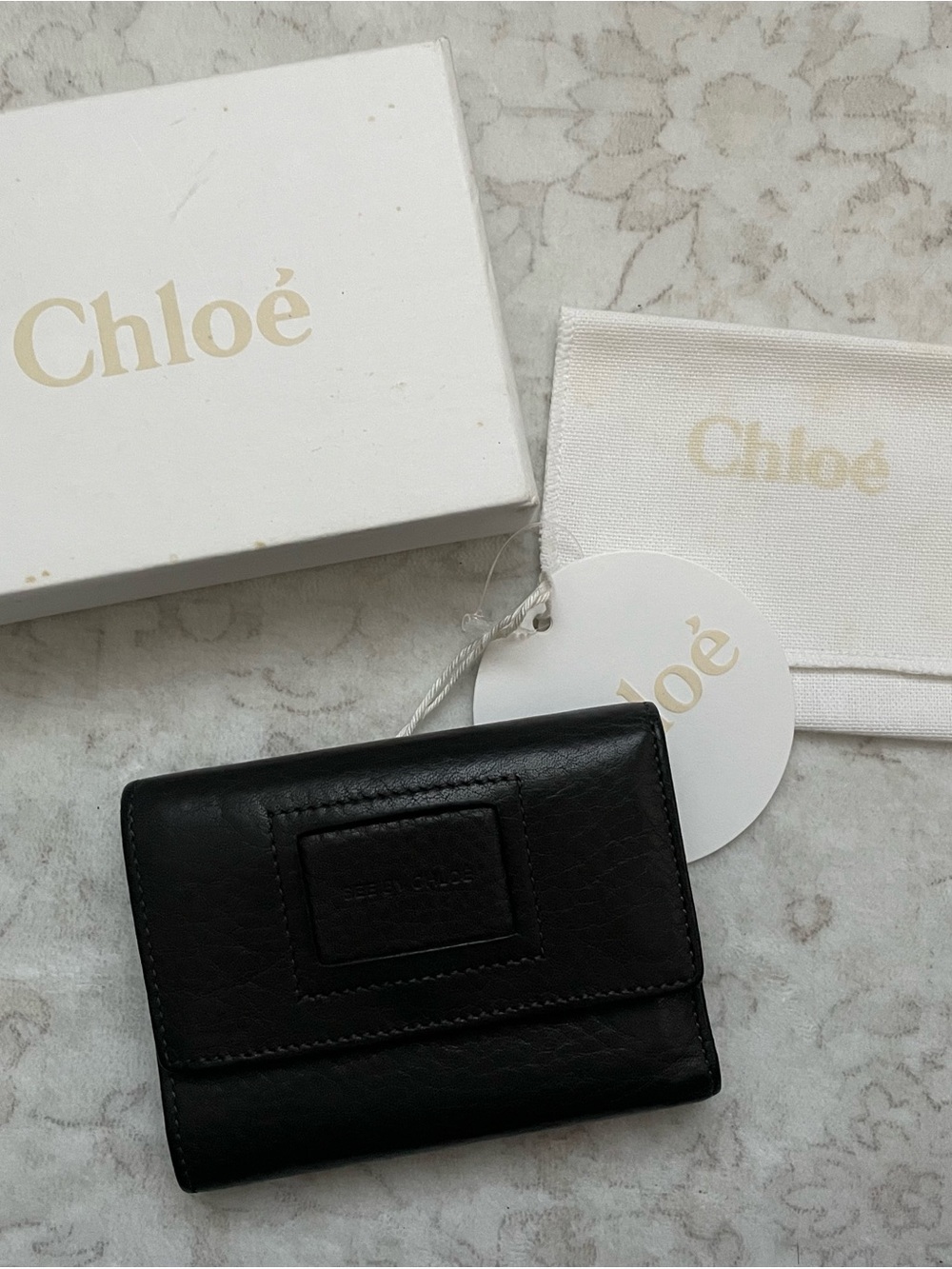 See by Chloe Black Leather Trifold Wallet with box and dust bag